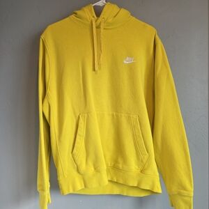 Nike Bright Yellow Unisex Drawstring Hoodie, Cotton Blend, L